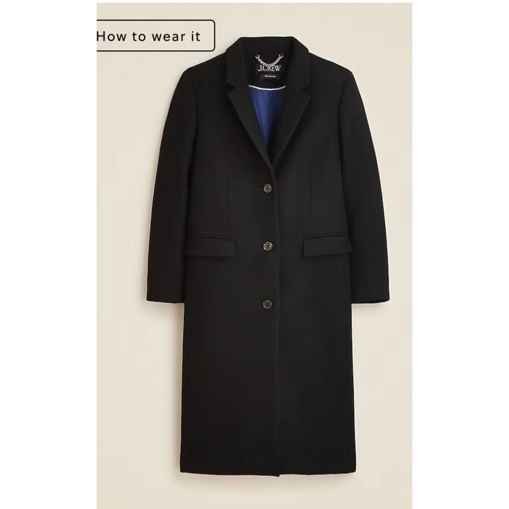 J.Crew Womens $450 Palais topcoat Italian wool-blend melton Black Size 18 CF102